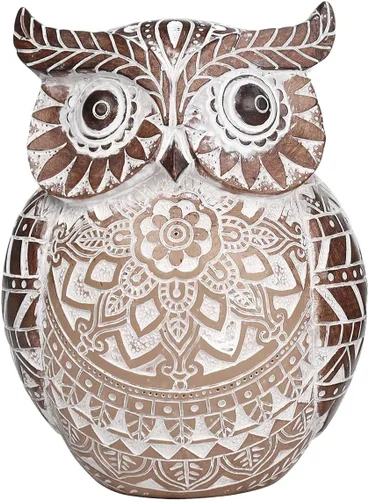 Pigort Adorable figura de búho para estante o bandeja, bonita figura de búho gordito, decoración bohemia para estante, armario, chimenea, mantel de