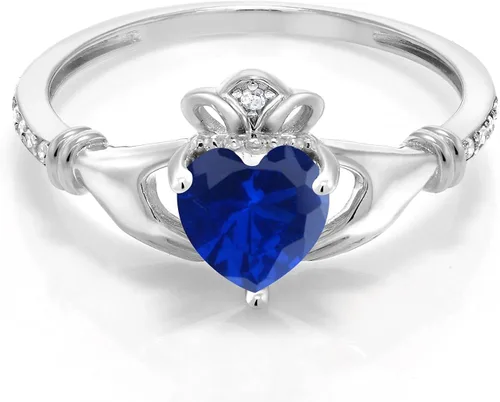 Miniatura 3 de Gem Stone King Anillo de compromiso claddagh celta irlandés de oro blanco de 10 quilates con piedra preciosa en forma de corazón de 0.236 in