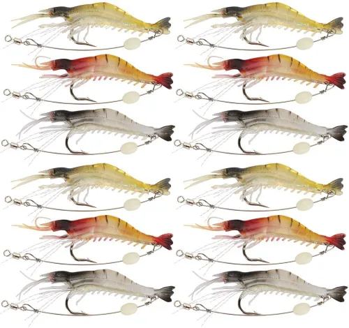 Goture Soft Shrimp Lures Fishing Saltwater Luminous Shrimp Bait Set Fishing Lures with Sharp Hooks for Freshwater Saltwater Trout Bass Salmon