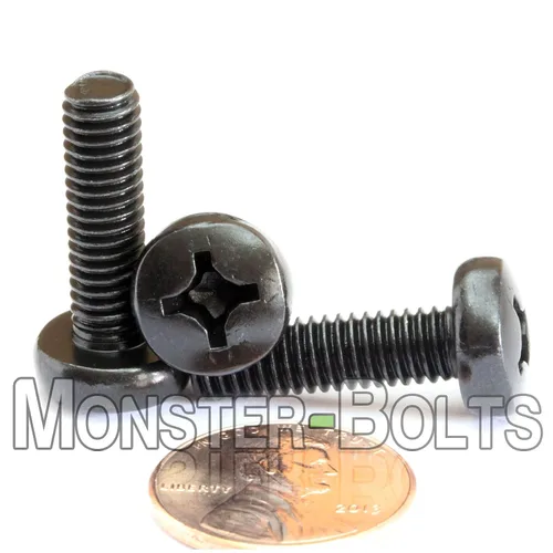 Miniatura 2 de MonsterBolts - Cabezal Phillips M6 x 0.787 in, DIN 7985A, acero aleado, óxido negro, paquete de 10