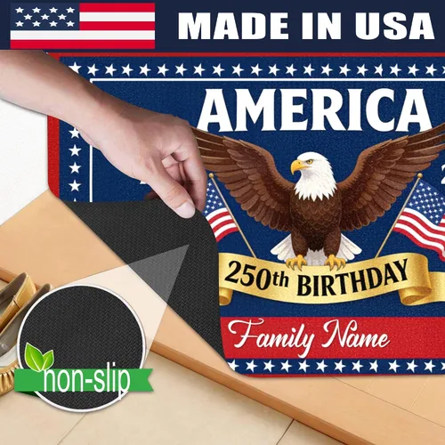 Miniatura 2 de Magimagine Felpudo estadounidense personalizado para el 250 aniversario, regalo personalizado del 4 de julio, feliz cumpleaños 250 de Estados