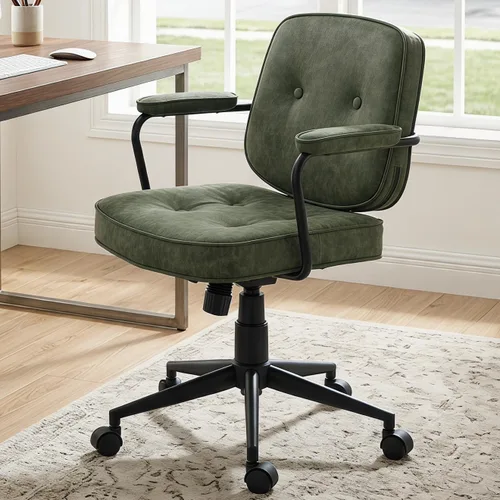 DUOMAY Silla de escritorio retro para computadora de oficina en casa con reposabrazos, moderna silla giratoria de respaldo medio, silla de oficina
