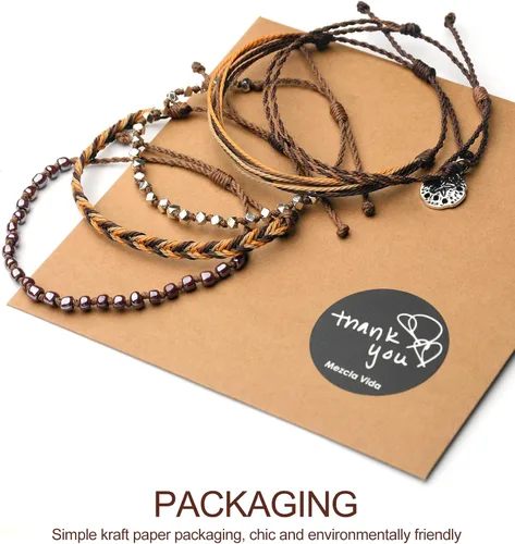 Miniatura 8 de Mezcla Vida Juego de pulseras de cuerda impermeable con cuentas de zinc plateado y estrellas de mar bohemias, para mujeres, adolescentes y niñas