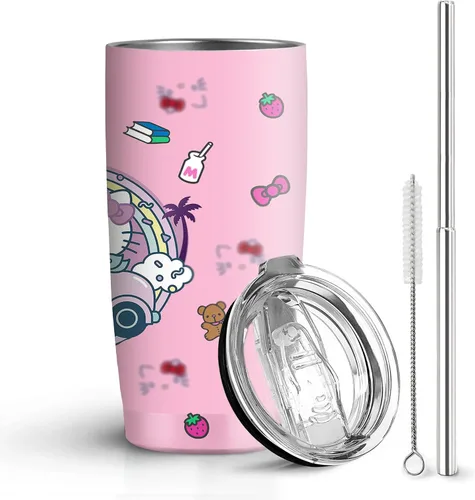 Miniatura 21 de Vaso de 20 oz de acero inoxidable rosa con pajita y tapa, a prueba de fugas, taza de café para viajes, para uso en casa y al aire libre, tazas Ratón