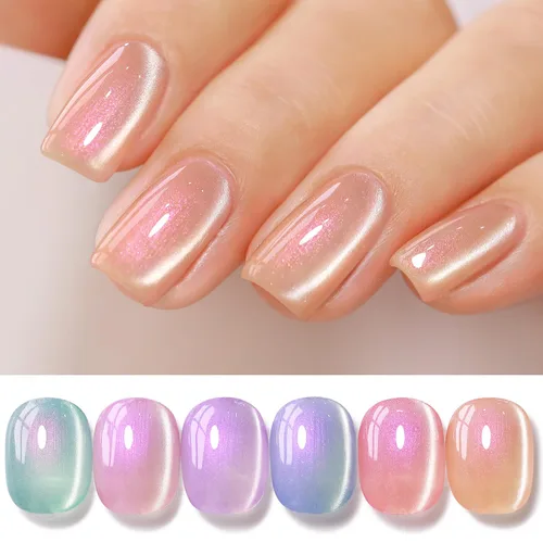 Miniatura 10 de Double Rhythm Juego de esmaltes de gel de ojo de gato, 6 colores, purpurina brillante con imán, holográfico, reflectante, magnético, UV, kit de arte