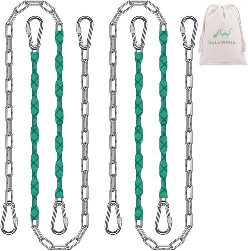 Miniatura 14 de SELEWARE 2 cadenas de columpio resistentes de 85 pulgadas, cadenas colgantes de acero inoxidable de capacidad de 1000 libras con 4 mosquetones, kit