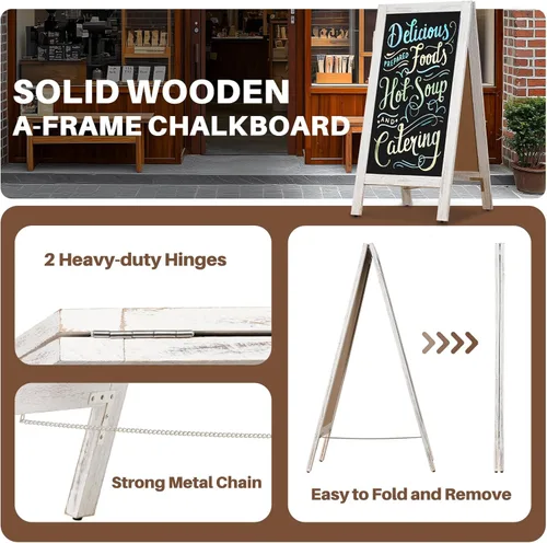 Miniatura 2 de 4 THOUGHT Pizarra magnética de doble cara en forma de A de 40"x20", tablero de sándwich independiente de madera de pino macizo para restaurantes
