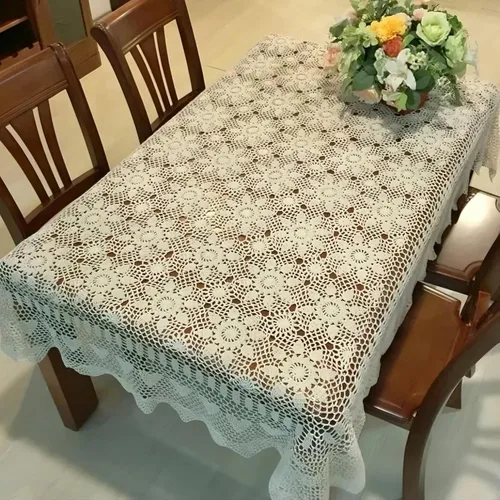 Miniatura 12 de USTIDE Mantel redondo de ganchillo de 70 pulgadas, superposiciones de mesa de encaje de algodón beige hecho a mano con diseño floral de ganchillo