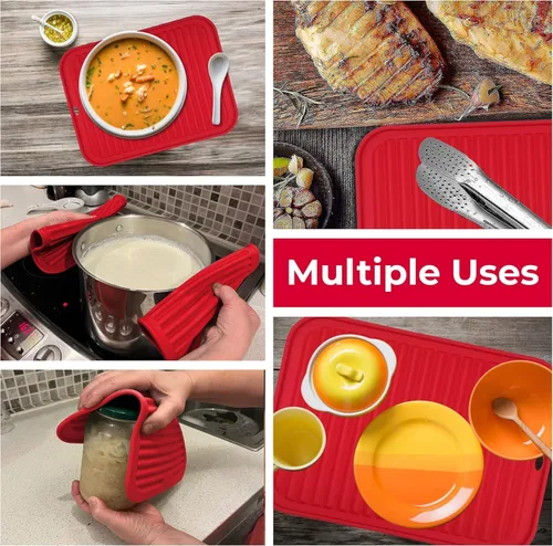 Miniatura 6 de Salvamanteles de silicona para platos calientes, ollas, sartenes (paquete de 4) – Soportes de ollas resistentes al calor para alfombrillas de 4