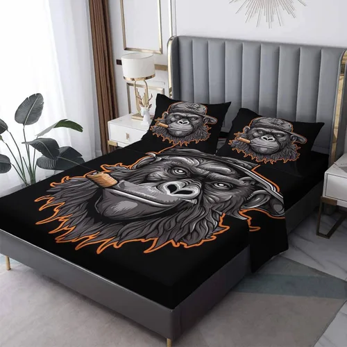 Miniatura 7 de Juego de sábanas de chimpancé tamaño individual, sábanas de chimpancé, sábanas y fundas de almohada estampadas de 3 piezas, sábana bajera ajustable