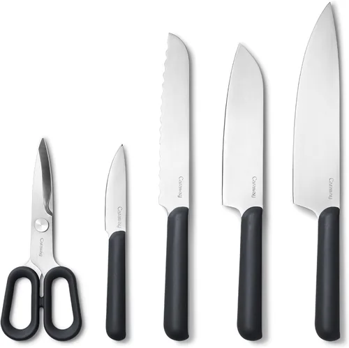 Caraway Juego de 5 cuchillos de cocina alemanes de alta calidad con hoja de acero alemán, asas ergonómicas, sin microplásticos, color carbón