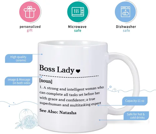 Miniatura 3 de Regalos para mujer jefa, regalos divertidos de oficina, taza de café con nombre personalizado, regalo para el día de la jefa, regalo inspirador