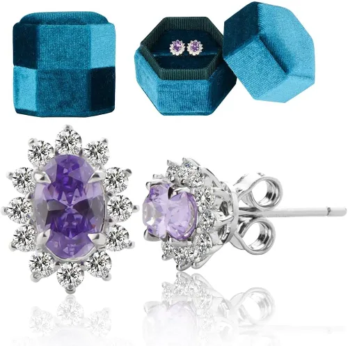 Miniatura 2 de Plata de ley 925 con zafiro creado de 1.5 quilates rubí, amatista, esmeralda, aguamarina, peridoto de turmalina, piedra natal, aretes