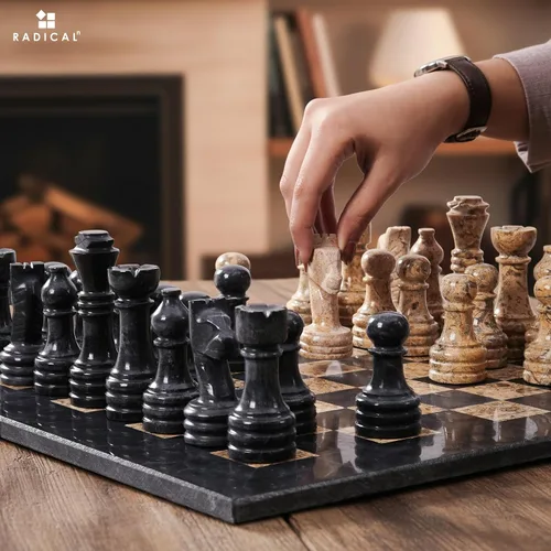 Miniatura 3 de Radicaln Juego de ajedrez de mármol de 15 pulgadas, blanco y negro con caja de almacenamiento, juegos de mesa clásicos hechos a mano para adultos