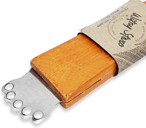 Miniatura 4 de WitnyStore Rallador de coco con mango de madera de 2 cuchillas de 6¾ pulgadas de largo, herramienta de cocina de estilo tradicional tailandés