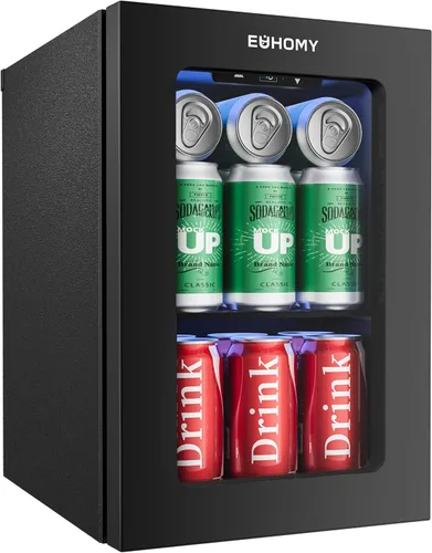 Miniatura 10 de EUHOMY Refrigerador de bebidas para 48 latas - Mini refrigerador con puerta de vidrio para cerveza, bebidas, vinos, refrigerador de bebidas de Negro