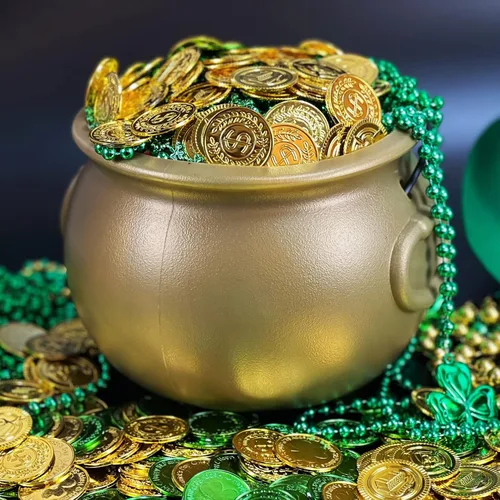 Miniatura 4 de GiftExpress Monedas de oro de plástico, 144 monedas del tesoro del día de San Patricio y pirata, 4 estilos, fichas de oro falsas de 1.38 pulgadas