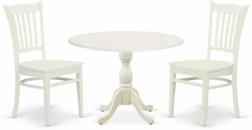 East West Furniture DMGR3-LWH-W - Juego de comedor de 3 piezas que contiene una mesa de comedor redonda con gotas y 2 sillas de cocina, 42 x 42