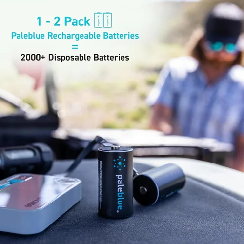 Miniatura 4 de Baterías recargables C con cargador USB de Pale Blue, iones de litio 1.5v 2800 mAh, se cargan en menos de 3.5 horas, más de 1000 ciclos, cable