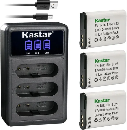 Miniatura 7 de Kastar 4 Pack EN-EL23 Battery and LCD Triple USB Charger Compatible with Nikon EN-EL23 ENEL23 Battery, Nikon MH-67 MH-67P Charger, Nikon Coolpix