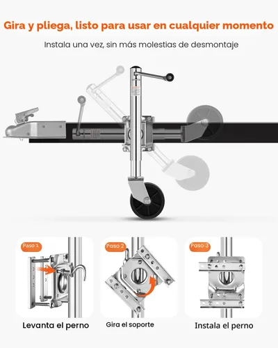 Miniatura 4 de VEVOR Gato de remolque con rueda, capacidad de carga de 1000 libras, gato giratorio de alta resistencia para remolque de barco con una sola rueda