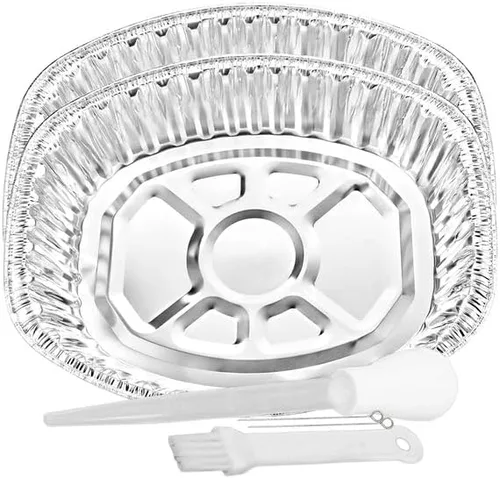 Bandeja de aluminio ovalada extragrande desechable y duradera para el Día de Acción de Gracias – 100% reciclable: perfecta para hornear y asar –