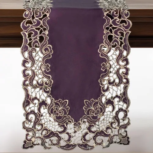 Miniatura 14 de DECOZEN Camino de Mesa Navideño Dorado con Ciruela – Bufanda Decorativa Bordada para Comedor y Tocador para Mesas Navideñas, Bodas y Fiestas – 14 x