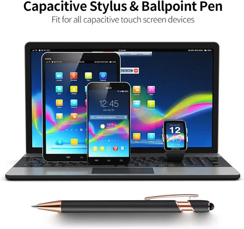 Miniatura 4 de Bolígrafos personalizados con lápiz capacitivo, bolígrafos con nombre impresos personalizados con tinta negra, impresos con tu logotipo o mensaje