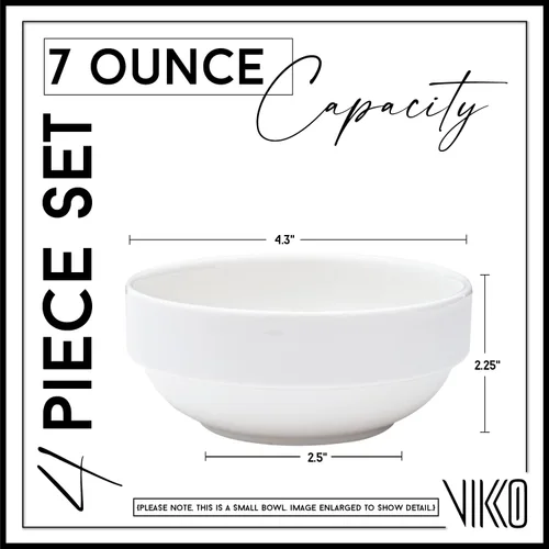 Miniatura 4 de Vikko Cuenco blanco pequeño de 7 onzas, juego de 4 cuencos de postre blancos, porcelana fina, cuenco pequeño apilable, apto para lavavajillas