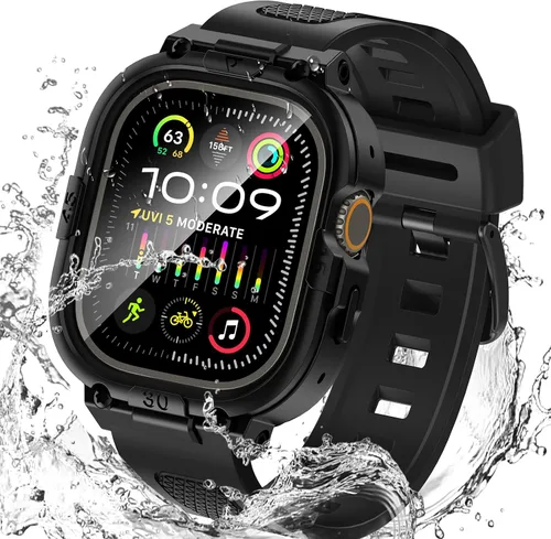 Miniatura 29 de Goton Estuche impermeable 3 en 1 con correa para Apple Watch con protector de pantalla de vidrio templado incorporado de 40 mm, cubierta frontal