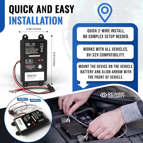 Miniatura 2 de Rastreador GPS REWIRE SECURITY DB2-4G para vehículos – Dispositivo de seguimiento de vehículos en tiempo real para coche, furgoneta, autocaravana