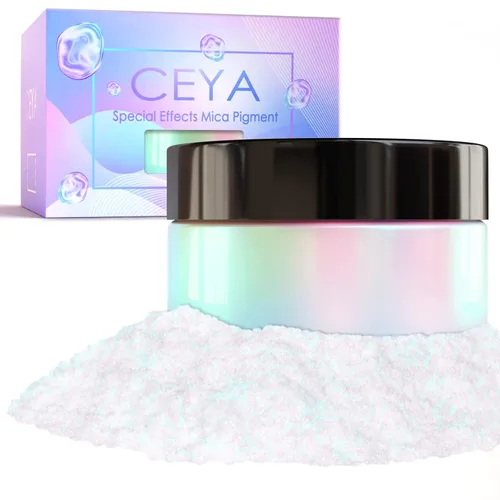 Miniatura 21 de Ceya Polvo de Mica de Interferencia, 50g/1.8oz Polvo de Uñas Cromado Blanco Hielo, Pigmento de Efecto Perlescente de Cambio de Color de Grado