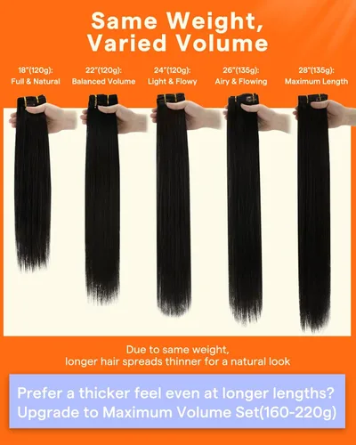 Miniatura 7 de Full Shine - Extensiones de clip de cabello humano, extensiones doble capa de cabello brasileño lacio - Color 1, negro azabache, 7 piezas, 4.2 onzas