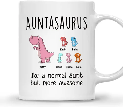 Miniatura 25 de Gossby Taza personalizada (1 niño) AUNTASAURUS Like a Normal Aunt but More Awesome - Taza de café para la abuela de parte de la nieta, nieto