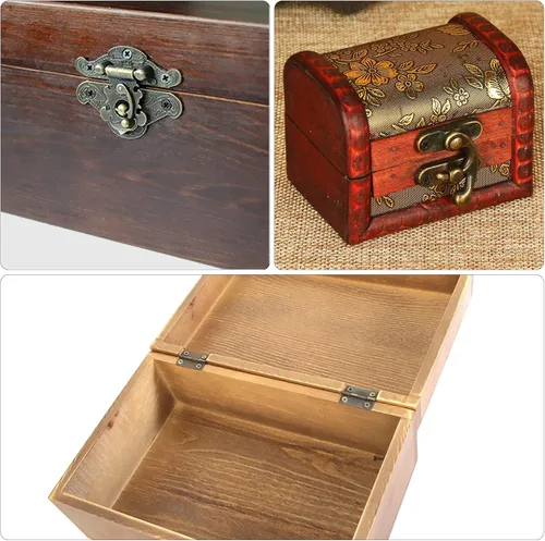 Miniatura 5 de 24 juegos de bisagras y pestillos con ganchos retro para cajas de joyería, pestillos pequeños bisagras para hardware de cajas de madera, bisagras