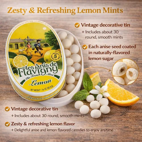 Miniatura 2 de Les Anis de Flavigny Caramelo, limón, lata ovalada de 1.8 onzas