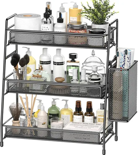EKNITEY Organizador de encimera de baño con estante de 3 niveles - Estante de especias de 3 niveles de metal, organizador de maquillaje, pequeña
