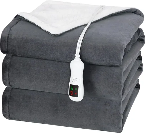 Miniatura 14 de Manta térmica eléctrica, calentador de manta lavable para el hogar para adultos, calentamiento rápido, franela suave súper acogedora de 50 x 60