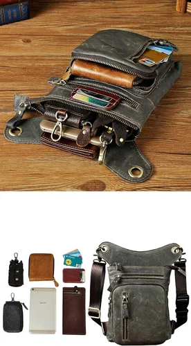 Miniatura 7 de Le'aokuu Riñonera deportiva de cuero genuino para mujer y hombre, riñonera, para montar a la cadera, para muslo, piernas cruzadas