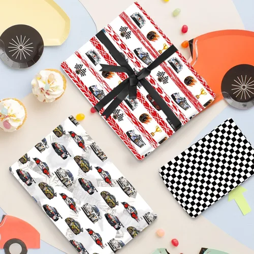 Miniatura 4 de Mpanwen Papel de regalo de auto de carreras para niños y niños, 12 hojas de papel de regalo de carreras para Navidad, cumpleaños, vacaciones, 20 x