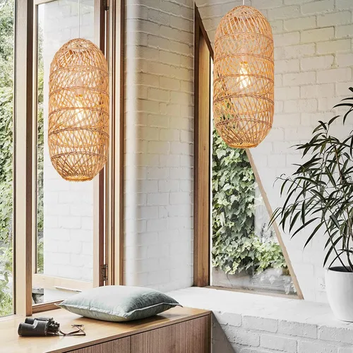 Miniatura 3 de Arturesthome Lámpara colgante de 1 luz de ratán natural, pantalla de lámpara colgante tejida, lámpara de techo colgante, lámpara colgante hecha a