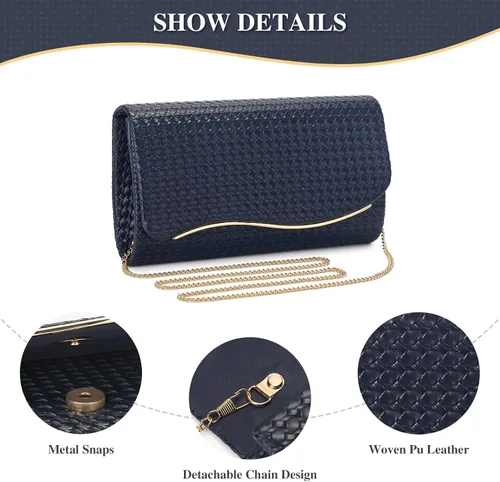 Miniatura 6 de UBORSE Bolsos de mano de noche para mujer, bolso de noche formal tejido, de cuero vegano, bolso cruzado de hombro, bolsa tipo sobre