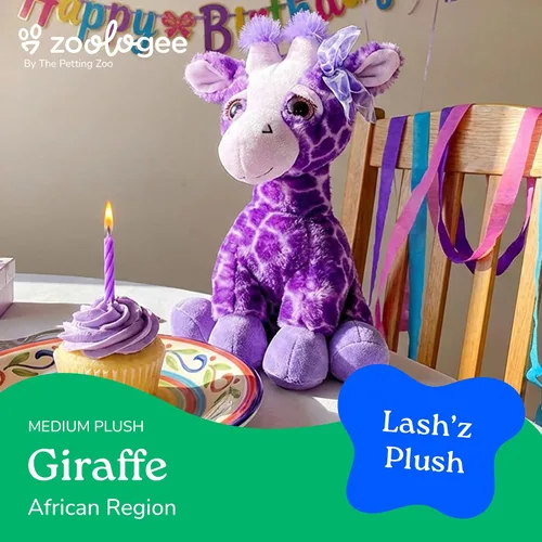 Miniatura 5 de The Petting Zoo Peluche de jirafa morada, animales del zoológico de Lash'z, juguete de peluche de jirafa de 12 pulgadas