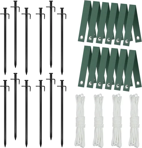 Miniatura 10 de Kits de estacas de árbol de acero resistente, kits de estacas y soportes para árboles jóvenes contra el mal tiempo, incluye 3 correas de árbol