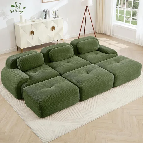 Miniatura 26 de Juego de sofás seccionales sin hueso de 117 pulgadas para sala de estar, modular en forma de L y sofá de 3 plazas con asiento profundo, almohadas
