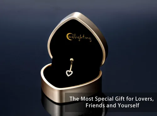 Miniatura 5 de Melighting Piercing para ombligo de oro real de 14 quilates, joyería de piercing de ombligo de corazón con circonita cúbica transparente, joyería