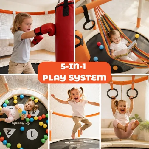Miniatura 4 de Happin® - Cama elástica de 55 pulgadas para niños con cerca de seguridad, trampolín interior y exterior para niños pequeños, diseño ultra seguro