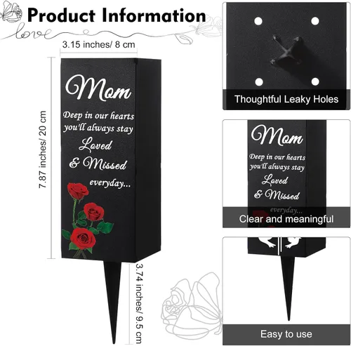 Miniatura 2 de Geosar Jarrones de Cementerio para Mamá de Metal para Tumba, Jarrón de Flores para Cementerio, Soporte de Flores Conmemorativo con Pico