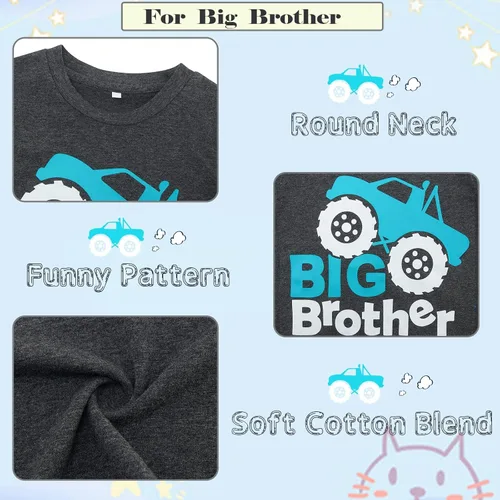 Miniatura 5 de Funnycokid Conjunto de camisas a juego para hermano mayor, hermano pequeño, ropa de regalo para bebé