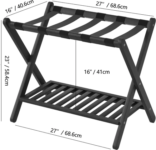 Miniatura 2 de Portaequipajes plegable con estante de almacenamiento para habitación de invitados Hotel Essentials de bambú sólido resistente soporte